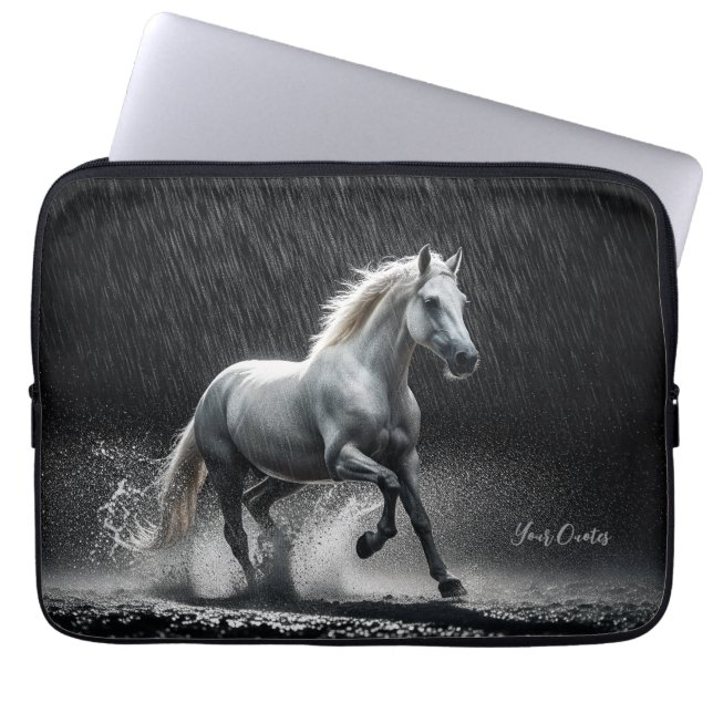 Dramatic White Horse Galloping in Rain Laptopschutzhülle (Vorderseite)