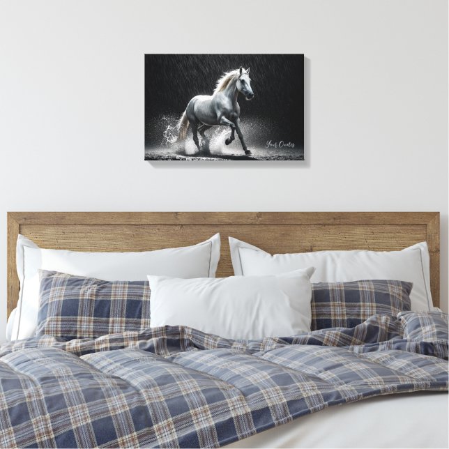 Dramatic White Horse Galloping in Rain Leinwanddruck (Insitu (Schlafzimmer))