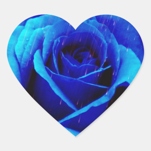 Dramatisch Blaue Rose Herz-Aufkleber (Vorderseite)
