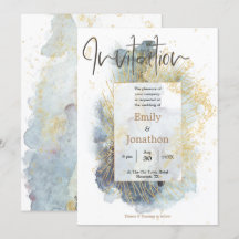 Dramatisch Blue Ombre Wasserfarben Gold Lines Hoch