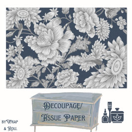 Dramatisch große Florals Dusty Gray auf Deep Navy Seidenpapier