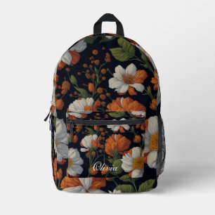Dramatisch orange-weiße Retro-Blume Bedruckter Rucksack