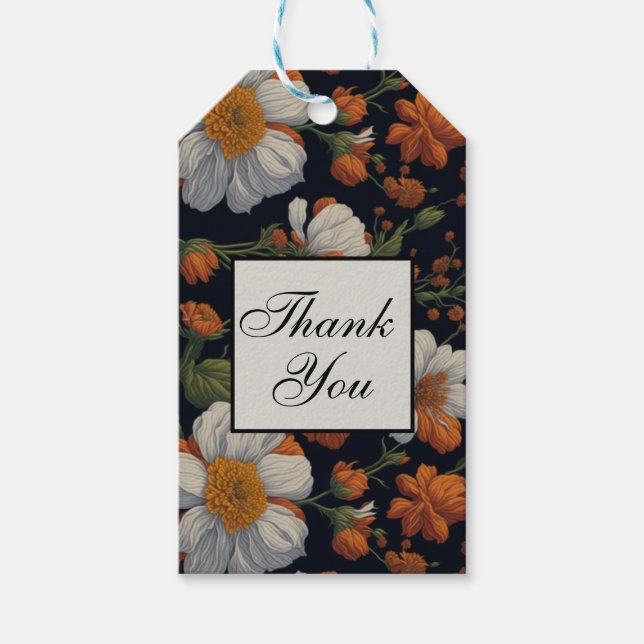 Dramatisch orange-weiße Retro-Blume Geschenkanhänger (Vorderseite)