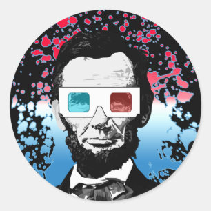 Dramatische Abraham-Lincoln-3D-Brille Schwarz Pop- Runder Aufkleber
