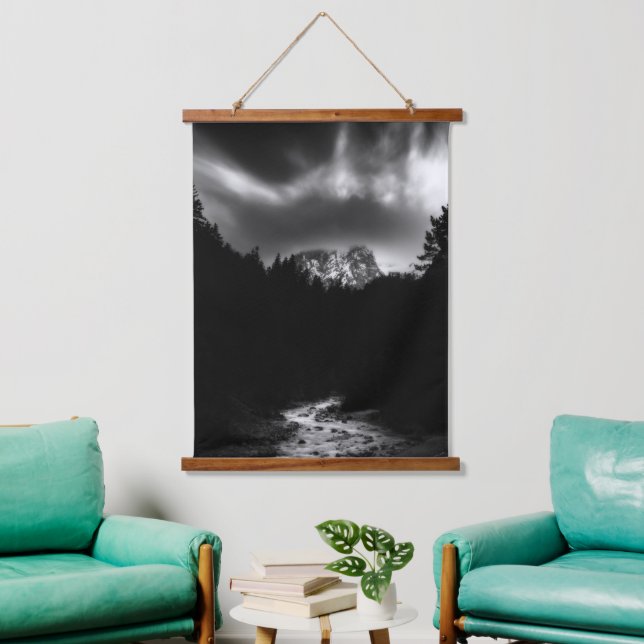 Dramatische Berg- und Flusslandschaft Wandteppich Mit Holzrahmen (Wohnzimmer)