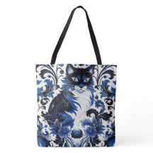 Dramatische blaue Art Deco-Katze große Schultertas