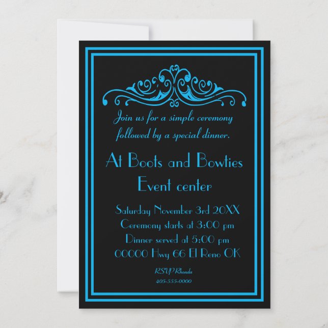 Dramatische Erneuerung der Blue und Black Wedding  Einladung (Rückseite)
