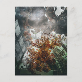 Dramatische Feurige Orange Glas-Kronleuchter-Skulp Postkarte