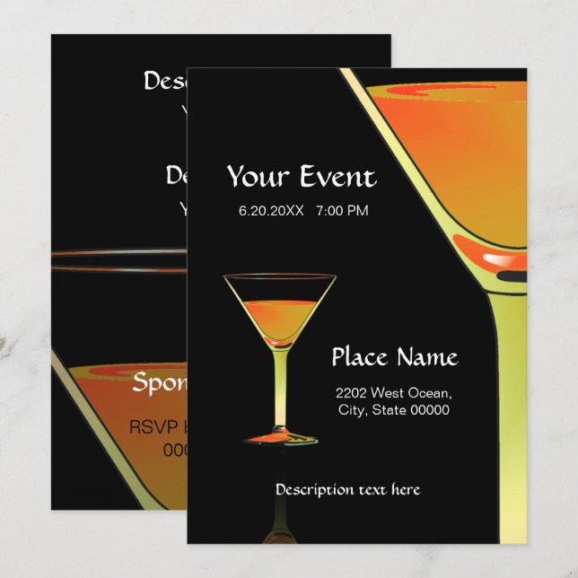 Dramatische Gold Martini Cocktails Einladung (Vorne/Hinten)