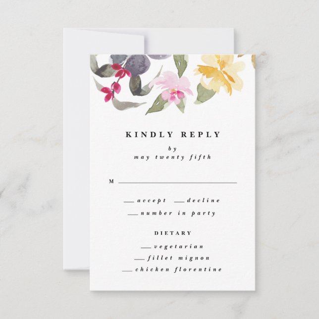Dramatische Hochzeit der Wasserfarben Florals RSVP Karte (Vorderseite)