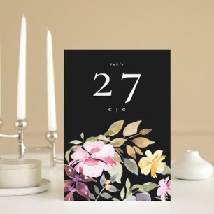Dramatische Hochzeit der Wasserfarben Florals Tischnummer