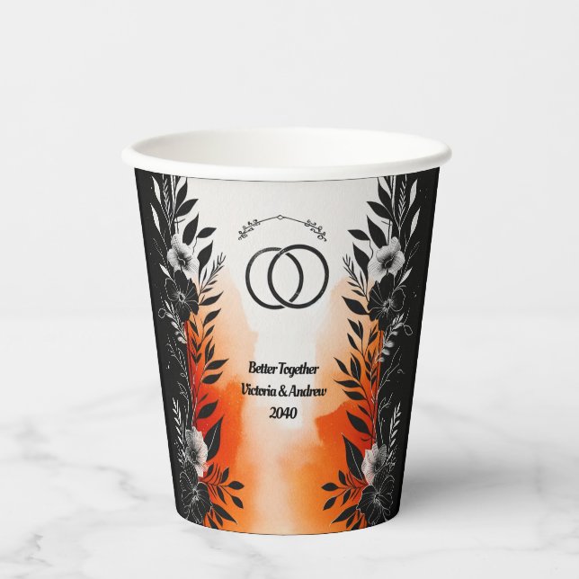 Dramatische Hochzeit mit schwarzem Orangen Pappbecher (Vorderseite)