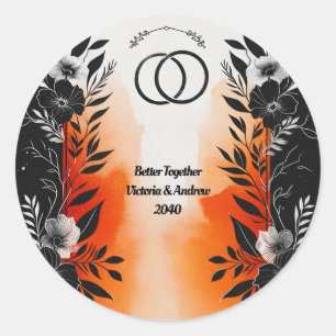 Dramatische Hochzeit mit schwarzem Orangen Runder Aufkleber