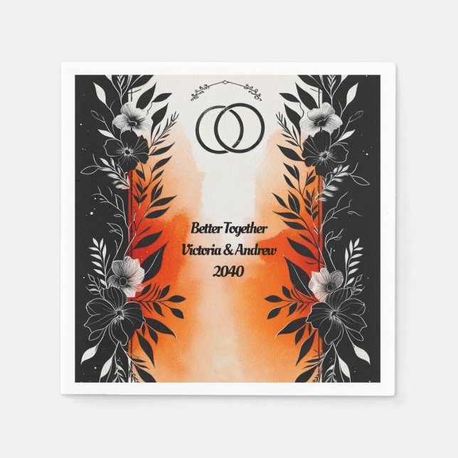 Dramatische Hochzeit mit schwarzem Orangen Serviette (Vorderseite)