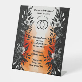 Dramatische Hochzeit mit schwarzem Orangen Sockelschild