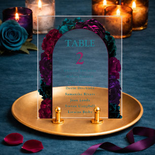 Dramatische Juwel-Ton-Blumen-Hochzeitstisch-Nummer Acrylschild
