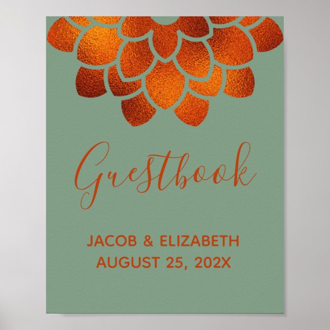 Dramatische Kupfer-Blume auf Basil Wedding Gästebu Poster (Vorne)