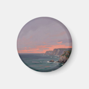 Dramatische Küstenklippen Rosa Sonnenuntergang Oze Magnet