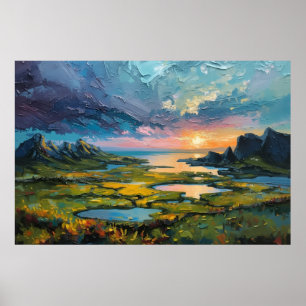 Dramatische Küstenlandschaft bei Sonnenuntergang Poster