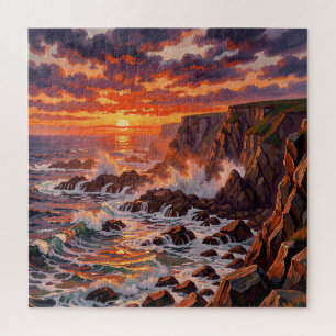 Dramatische Küstenlandschaft mit Sonnenuntergang u
