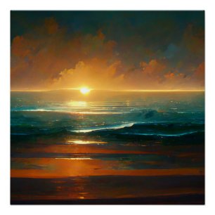 Dramatische Landschaft des blauen Ozeans Poster