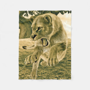 Dramatische Löwinnen-Safari-Wildnis-Kunst Fleecedecke