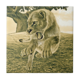 Dramatische Löwinnen-Safari-Wildnis-Kunst Fliese