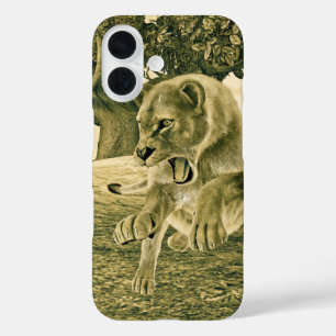 Dramatische Löwinnen-Safari-Wildnis-Kunst iPhone 16 Hülle