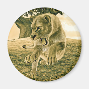 Dramatische Löwinnen-Safari-Wildnis-Kunst Magnet