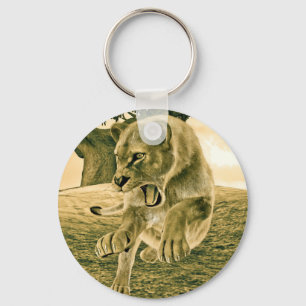 Dramatische Löwinnen-Safari-Wildnis-Kunst Schlüsselanhänger