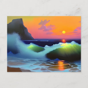 Dramatische Meereswellen und Sonnenuntergang Postkarte