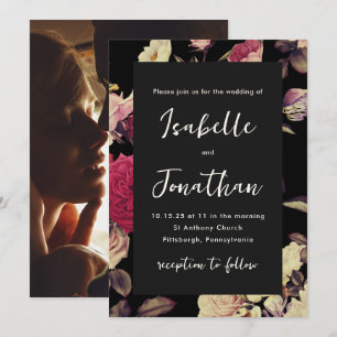 Dramatische Moody-Floral-Foto-Hochzeit Einladung