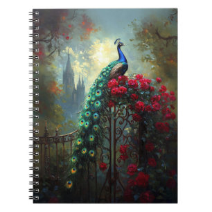 Dramatische Pfauengotik-Rote Rosen Notizblock