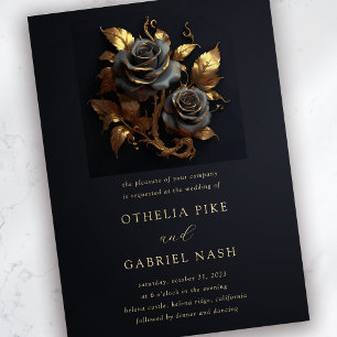 Dramatische Schwarze Rose Goldene Foil Gotische Ho Einladung