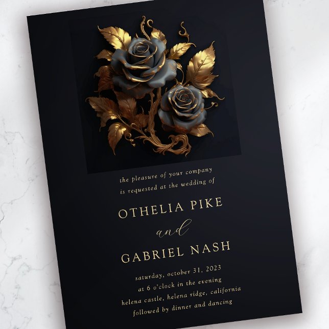 Dramatische Schwarze Rose Goldene Foil Gotische Ho Einladung (Von Creator hochgeladen)