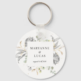 dramatische Silberblumen-Monogramm-Hochzeit Schlüsselanhänger