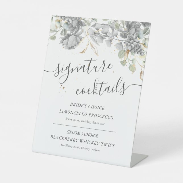 dramatische Silbergold Blumencocktail signieren Sockelschild (Vorderseite)