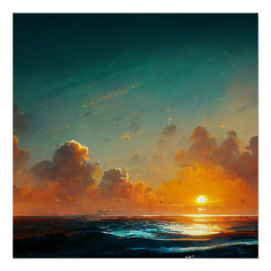 Dramatische Sonnenuntergang Ozeanwellen Landschaft Poster