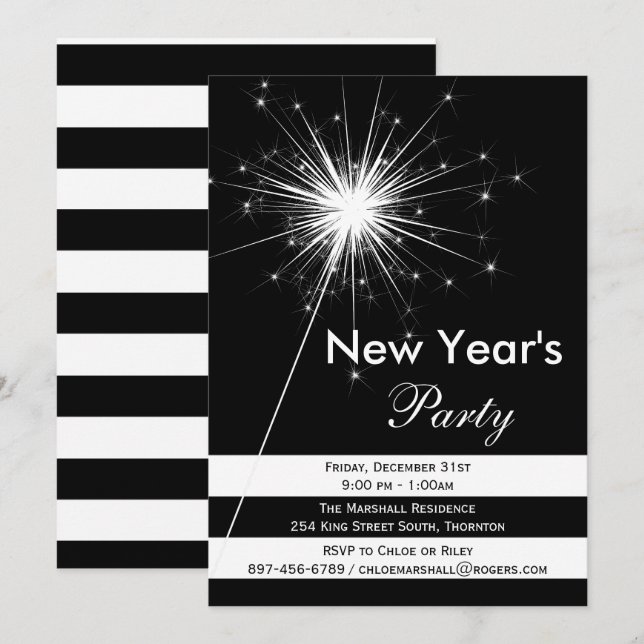 Dramatische Sparkler-Silvester-Party Einladung (Vorne/Hinten)