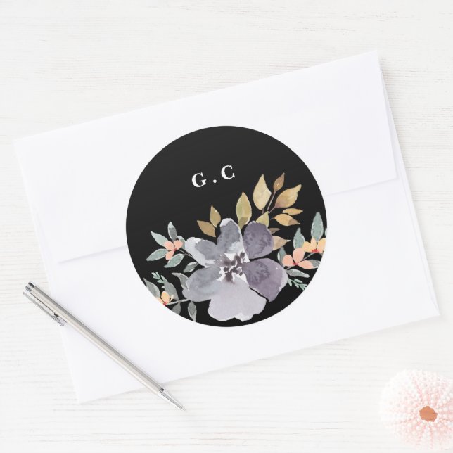 Dramatische Wasserfarben Florals Hochzeit große Runder Aufkleber (Umschlag)