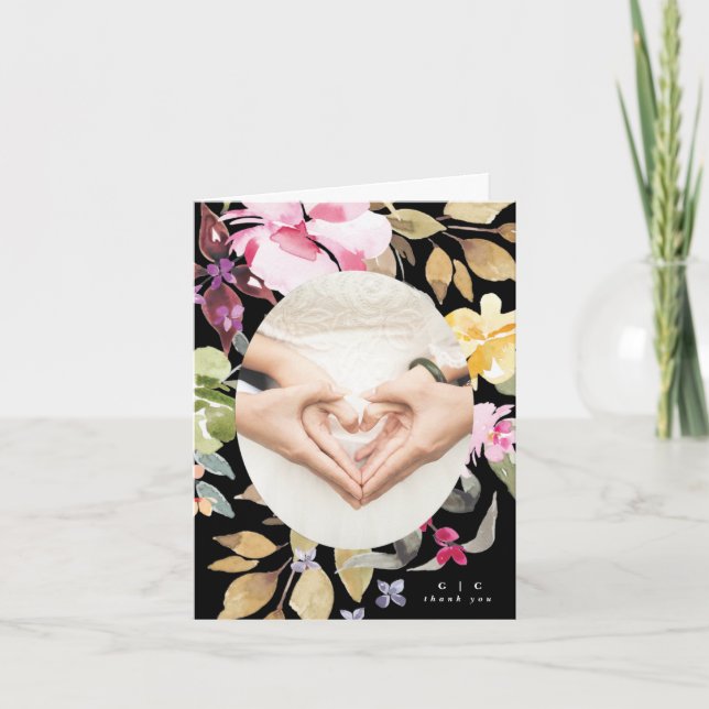 Dramatische Wasserfarben Florals Hochzeitsgefaltet Dankeskarte (Vorderseite)