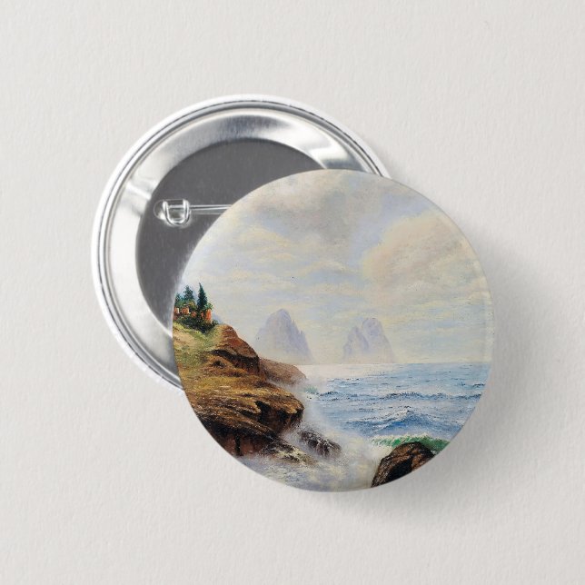 Dramatische Waves Pfund ein felsiges Button an der (Vorne & Hinten)