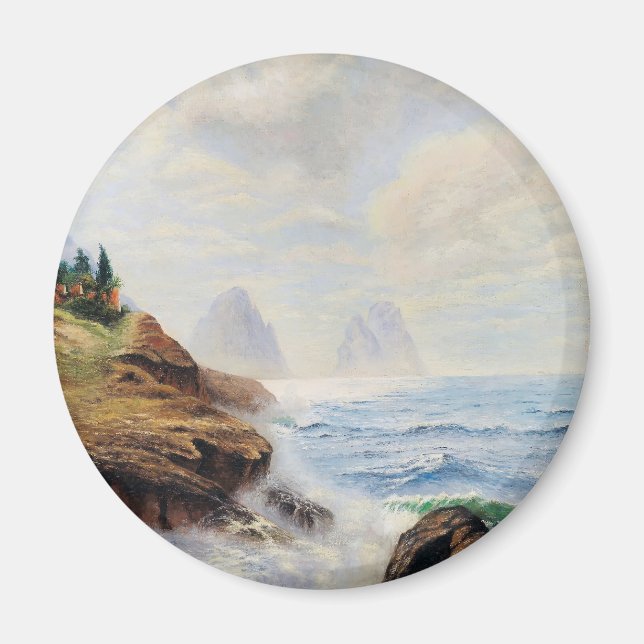 Dramatische Waves Pfund eine felsige Küste Magnet (Vorne)