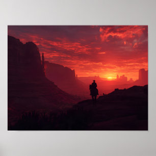 Dramatische westliche Cowboy-Sonnenuntergangs-Rot- Poster
