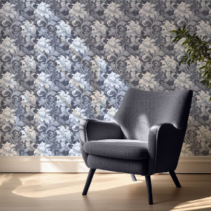 Dramatischer Barock Floral Steel Blue ID1050 Tapete