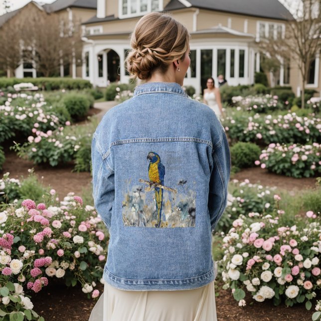Dramatischer Blauer gegossener handgemälzter Maka Jeansjacke (Hochzeit Rückseite)