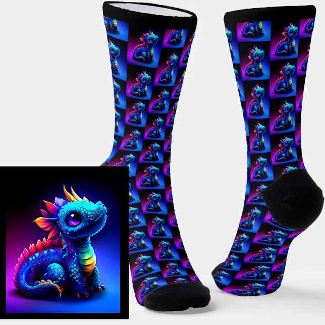 Dramatischer Blue Pink Baby Fantasy Dragon Socken (Von Creator hochgeladen)