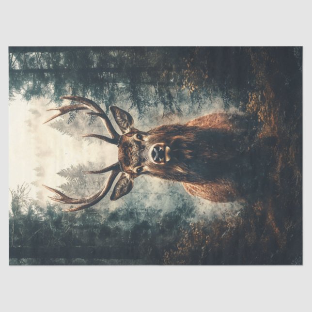 Dramatischer Elch im Wald-Dekoupage Seidenpapier (Vorderseite)