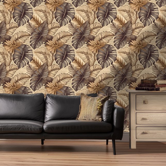 Dramatischer, moderner Foliage Gold-ID1051 Tapete (Von Creator hochgeladen)