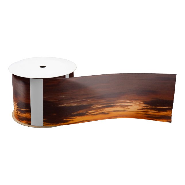 Dramatischer Orange Yellow Sunset Cloudy Sky Satinband (Spule)